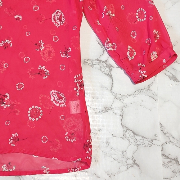 Pleione red sheer dandelion print top, size M - Picture 6 of 8